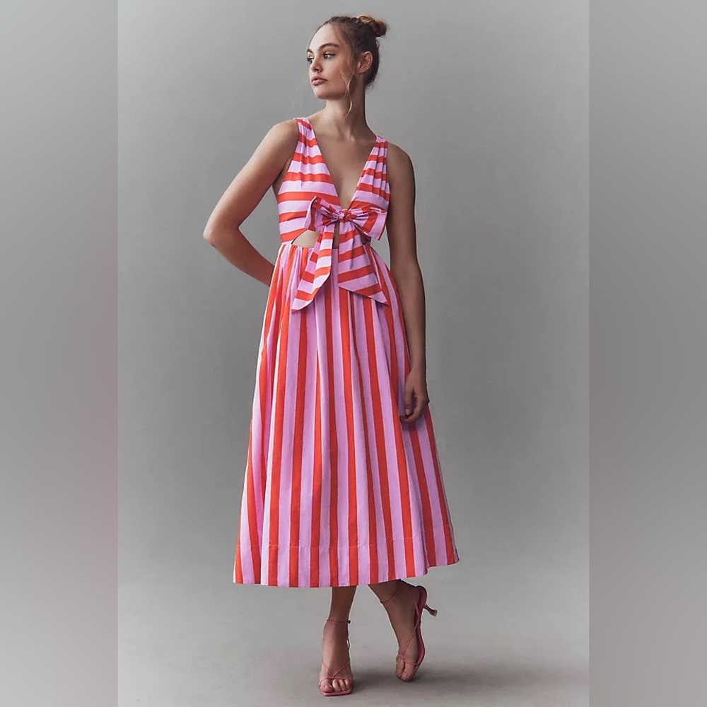 BHLDN Pink and White Striped Midi Dress